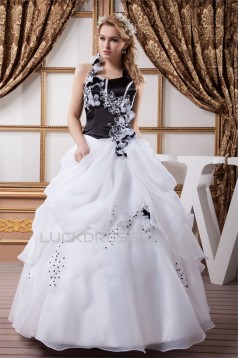 Ball Gown Halter Floor-Length Black White Beading Wedding Dresses 2030737