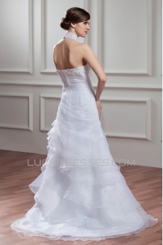 High-Neck A-Line Satin Organza Sleeveless Wedding Dresses 2030739