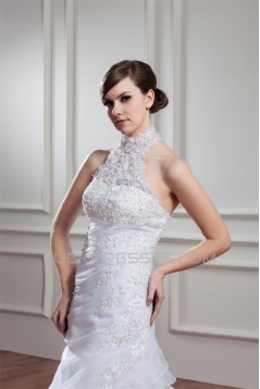 High-Neck A-Line Satin Organza Sleeveless Wedding Dresses 2030739