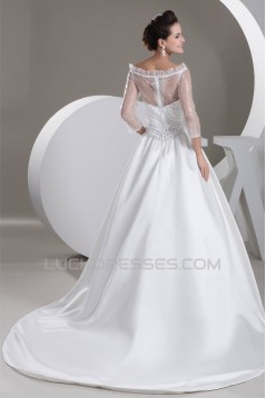 A-Line Beaded 3/4 Length Sleeve Wedding Dresses 2030742