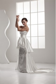A-Line Spaghetti Strap V-Neck Satin Sweet Wedding Dresses 2030743