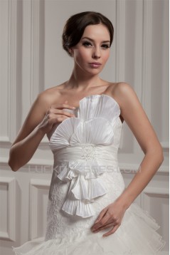 A-Line Satin Taffeta Lace Sleeveless Sweet Wedding Dresses 2030747