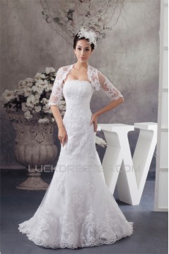 Trumpet/Mermaid Soft Lace Strapless Wedding Dresses with A Half Sleeve Lace Jacket 2030750