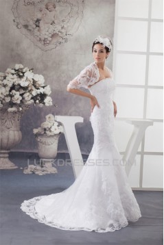 Trumpet/Mermaid Soft Lace Strapless Wedding Dresses with A Half Sleeve Lace Jacket 2030750