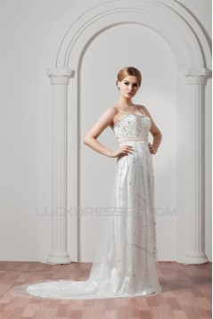 Hot Sale Spaghetti Straps Sleeveless Sheath/Column Beaded Sequin Wedding Dresses 2030751