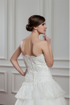 A-Line Satin Organza Sweetheart Chapel Train Lace Wedding Dresses 2030753