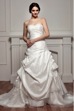 A-Line Sweetheart Court Train Lace Wedding Dresses 2030754
