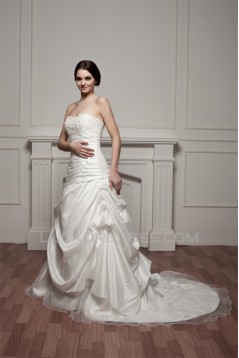 A-Line Sweetheart Court Train Lace Wedding Dresses 2030754