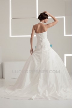 Latest Design Sleeveless Halter Satin Ball Gown Sweet Wedding Dresses 2030761