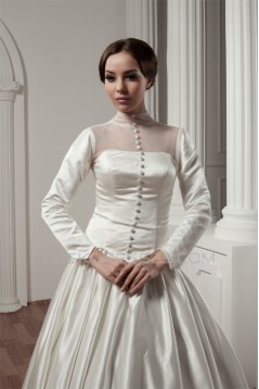 Long Sleeve Satin Fine Netting A-Line Portrait High Neck Wedding Dresses 2030766