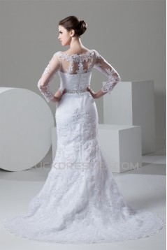 Mermaid/Trumpet Bateau Satin Lace 3/4 Length Sleeve Lace Wedding Dresses 2030767