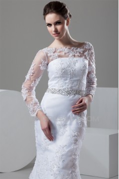 Mermaid/Trumpet Bateau Satin Lace 3/4 Length Sleeve Lace Wedding Dresses 2030767