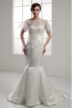 Mermaid/Trumpet Short Sleeve Portrait Lace Wedding Dresses 2030771