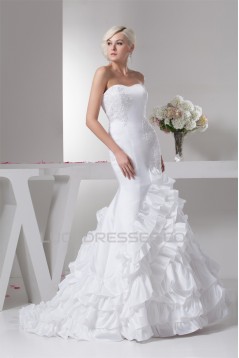 Mermaid/Trumpet Sleeveless Satin Taffeta Sweet Wedding Dresses 2030774