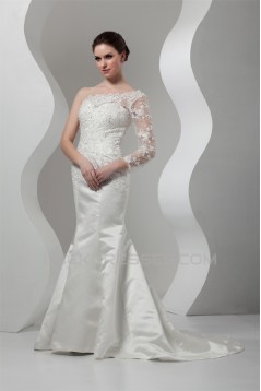 New Arrival Mermaid/Trumpet Satin Lace One-Shoulder Wedding Dresses 2030780