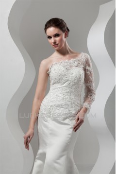 New Arrival Mermaid/Trumpet Satin Lace One-Shoulder Wedding Dresses 2030780