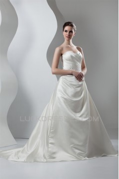 New Arrival Sleeveless Satin Sweetheart A-Line Beaded Wedding Dresses 2030782