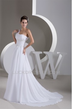 New Design A-Line One-Shoulder Sleeveless Chiffon Beaded Lace Wedding Dresses 2030785