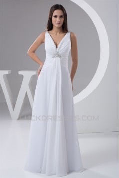 New Design A-Line Sleeveless Chiffon V-Neck Beaded Floor-Length Wedding Dresses 2030787