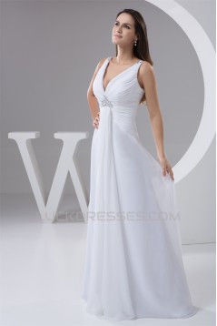 New Design A-Line Sleeveless Chiffon V-Neck Beaded Floor-Length Wedding Dresses 2030787