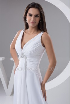 New Design A-Line Sleeveless Chiffon V-Neck Beaded Floor-Length Wedding Dresses 2030787