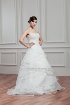 New Design Satin Organza Sweetheart A-Line Sleeveless Wedding Dresses 2030793