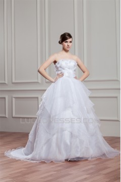 New Design Sleeveless Ball Gown Strapless Satin Organza Wedding Dresses 2030796