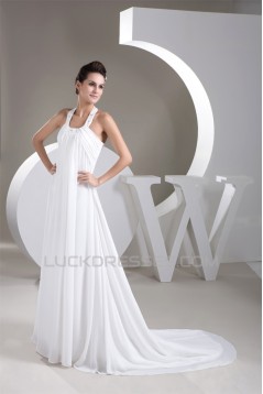 A-Line Chiffon Halter Sleeveless Beaded Wedding Dresses 2030800