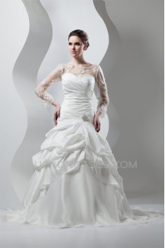 New Style A-Line Long Sleeve Lace Taffeta Sheer Sweet Wedding Dresses 2030801