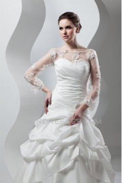 New Style A-Line Long Sleeve Lace Taffeta Sheer Sweet Wedding Dresses 2030801