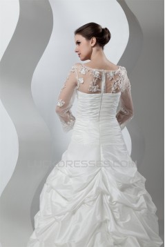 New Style A-Line Long Sleeve Lace Taffeta Sheer Sweet Wedding Dresses 2030801