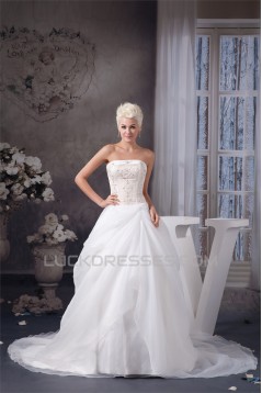 New Style Satin Strapless Sleeveless A-Line Beaded Wedding Dresses 2030805