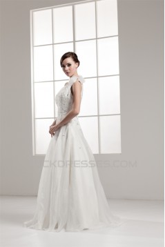 A-Line One-Shoulder Beaded Sleeveless Wedding Dresses 2030809