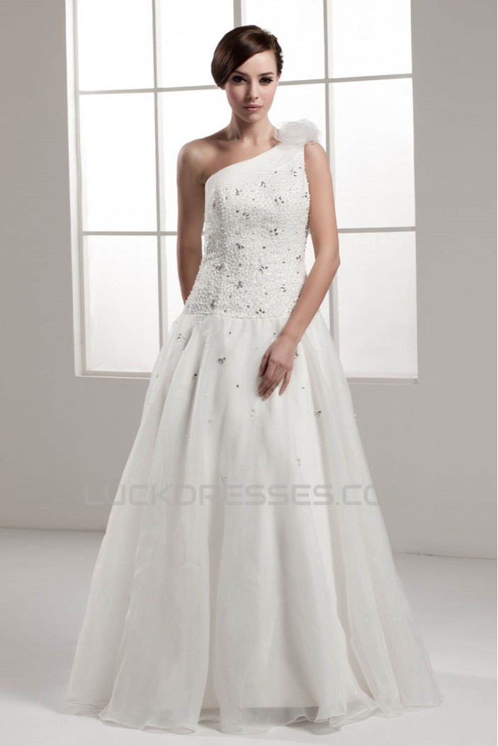 A-Line One-Shoulder Beaded Sleeveless Wedding Dresses 2030809
