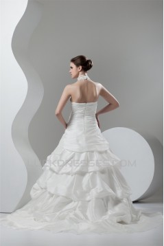 Organza Taffeta Lace High-Neck Ball Gown Sleeveless Wedding Dresses 2030819