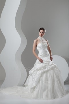 Organza Taffeta Lace High-Neck Ball Gown Sleeveless Wedding Dresses 2030819