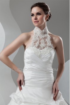 Organza Taffeta Lace High-Neck Ball Gown Sleeveless Wedding Dresses 2030819