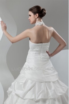 Organza Taffeta Lace High-Neck Ball Gown Sleeveless Wedding Dresses 2030819