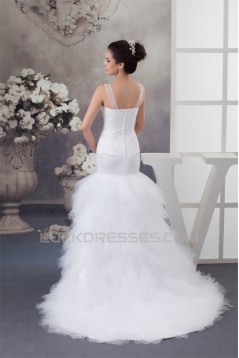 Princess Sleeveless Satin Fine Netting Lace Straps Wedding Dresses 2030825