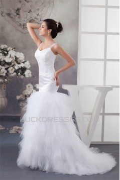 Princess Sleeveless Satin Fine Netting Lace Straps Wedding Dresses 2030825