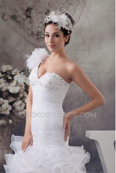 A-Line Asymmetrical Sleeveless One-Shoulder Beading Wedding Dresses 2030829