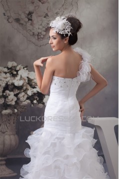 A-Line Asymmetrical Sleeveless One-Shoulder Beading Wedding Dresses 2030829
