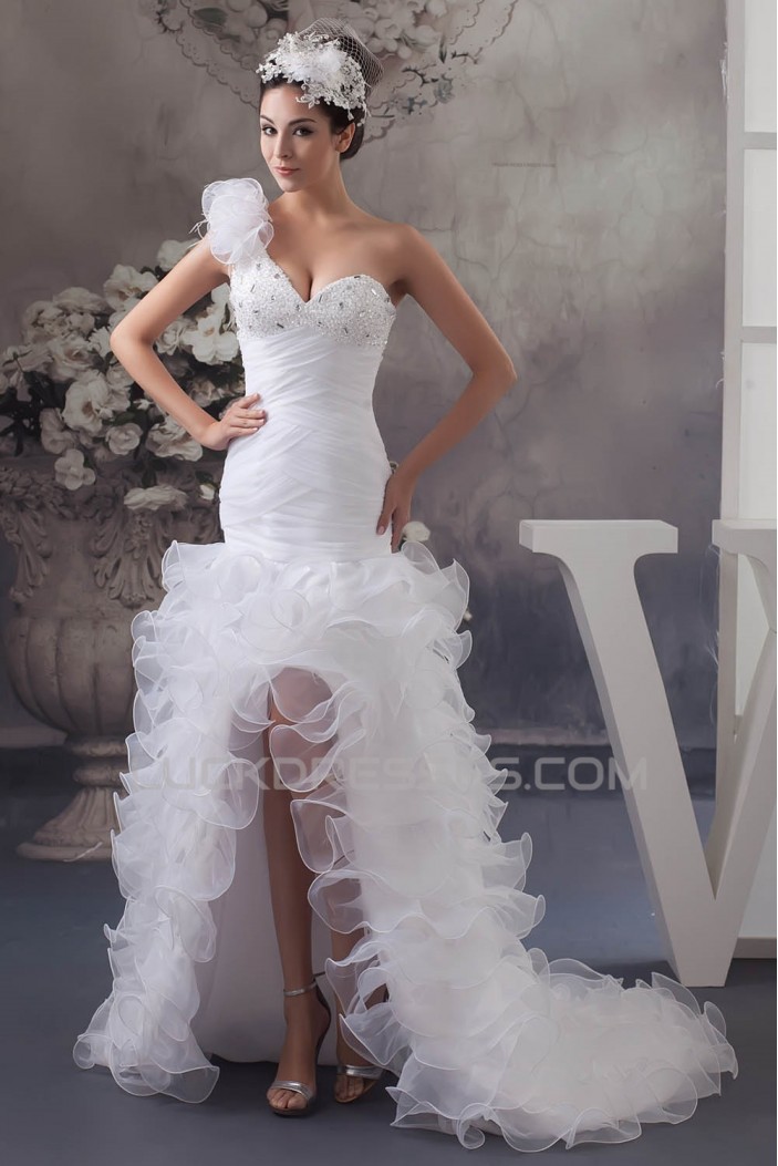 A-Line Asymmetrical Sleeveless One-Shoulder Beading Wedding Dresses 2030829