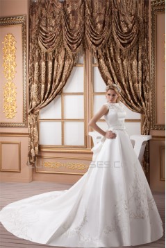 A-Line High-Neck Sleeveless Satin Most Beautiful Wedding Dresses 2030830