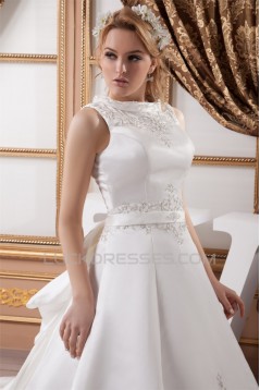 A-Line High-Neck Sleeveless Satin Most Beautiful Wedding Dresses 2030830
