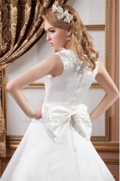 A-Line High-Neck Sleeveless Satin Most Beautiful Wedding Dresses 2030830