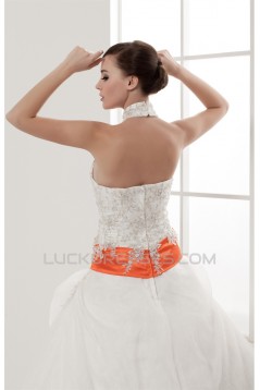 Satin Elastic Woven Satin Sleeveless High-Neck Wedding Dresses 2030834