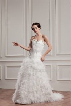 Satin Fine Netting A-Line Sleeveless Sweetheart Wedding Dresses 2030835