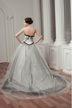 Satin Fine Netting A-Line Strapless Sleeveless Wedding Dresses 2030836