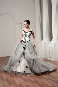 Satin Fine Netting A-Line Strapless Sleeveless Wedding Dresses 2030836